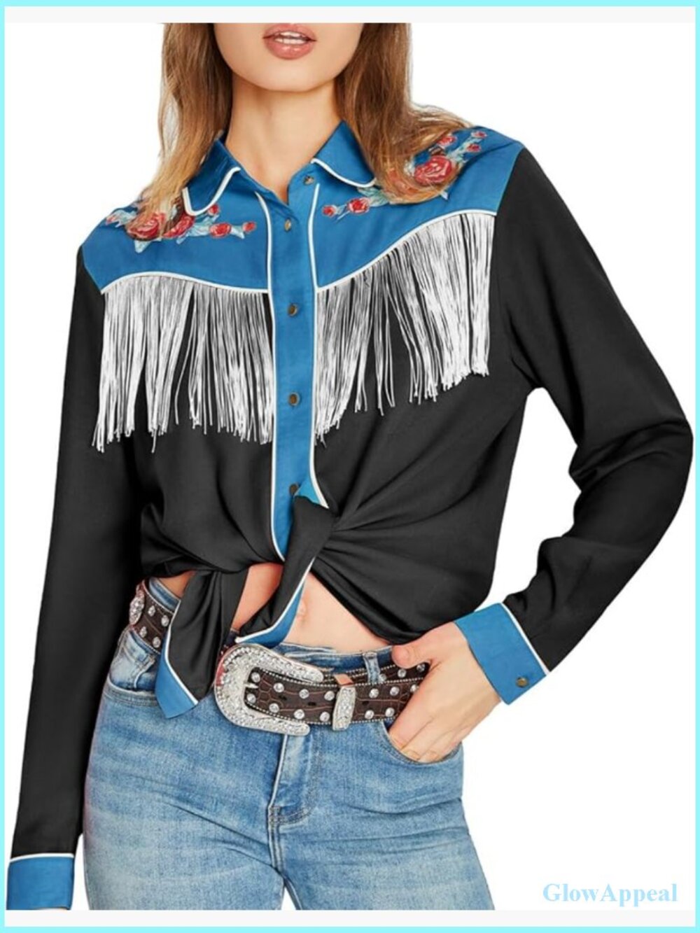 Fringe Western Floral Embroidered Button Down Shacket